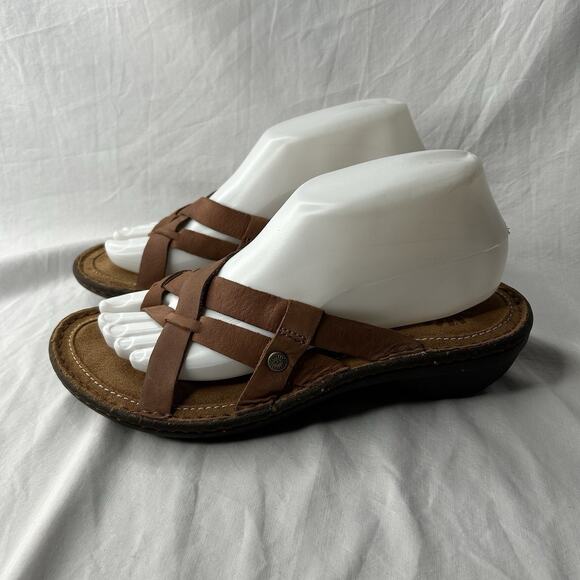 UGG Australia Lanni Criss Cross Wedge Brown Leather Sandals Slides Size US 7 - Picture 1 of 6